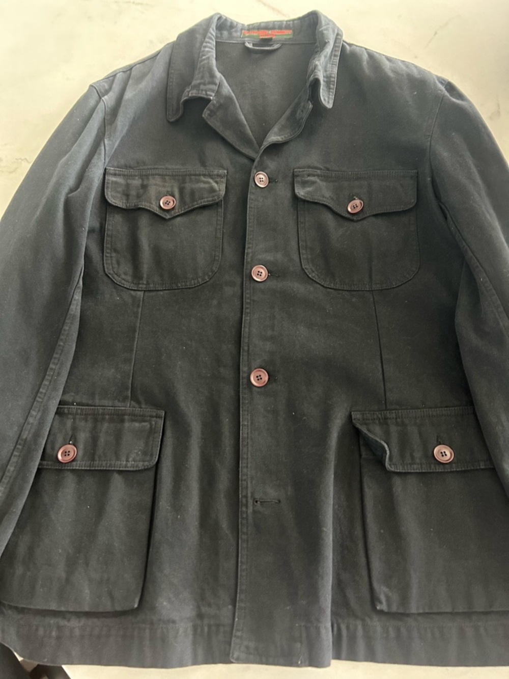 Men's Military-Style Black Field Jacket with Four-Pocket Utility Design
